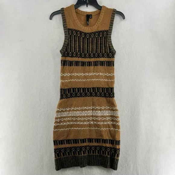 EDUN Dresses & Skirts - Edun Sweater Dress Women's Sz XS Brown Knitted Striped Round Neck Bodycon